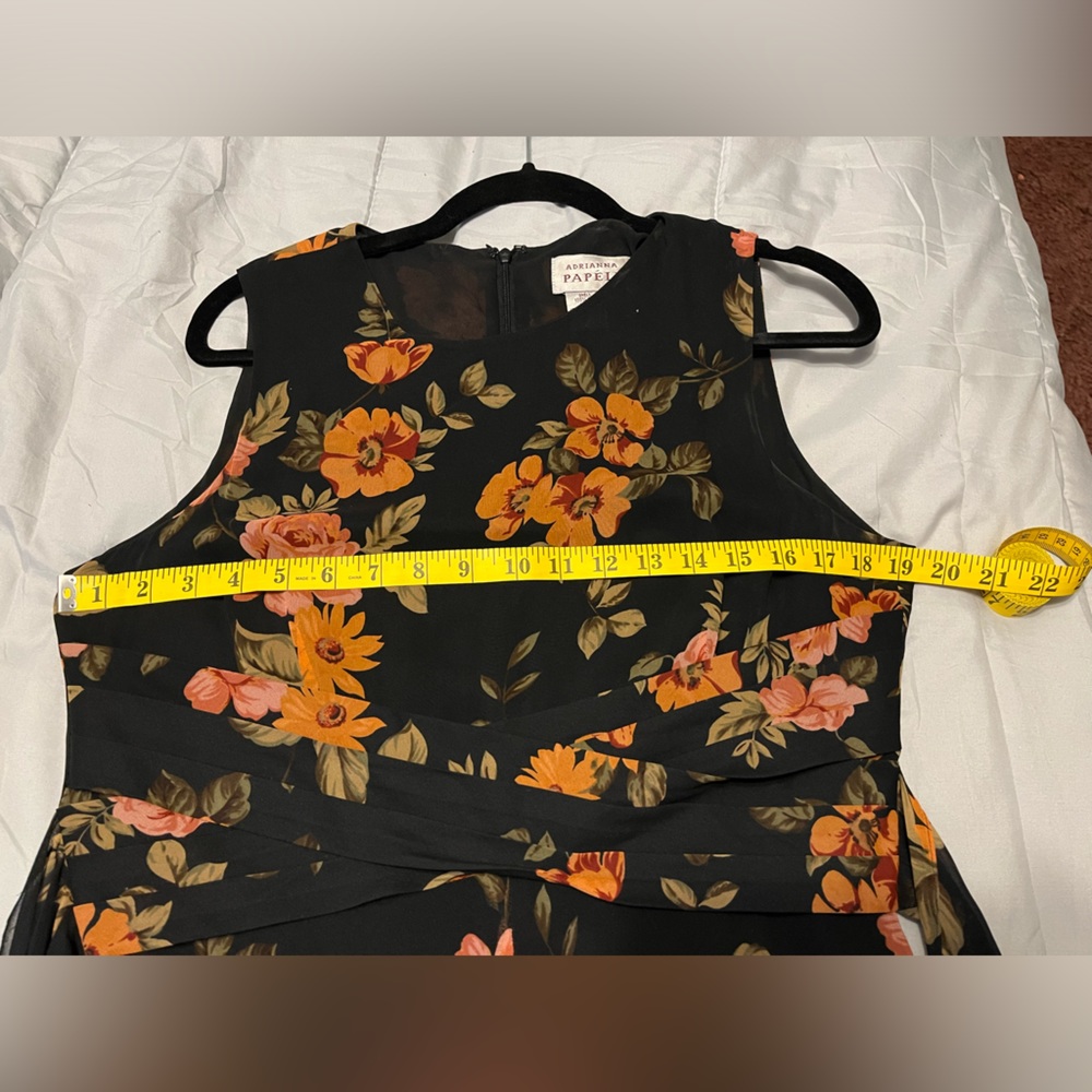Adrianna Papell Black Maxi Dress with Orange and Pink Floral Print - Picture 6 of 7